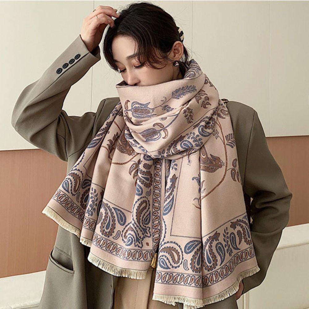 Imitation Cashmere Printed Scarf Bird Large Shawl Simple Cashmere Tassel Scarves  Male