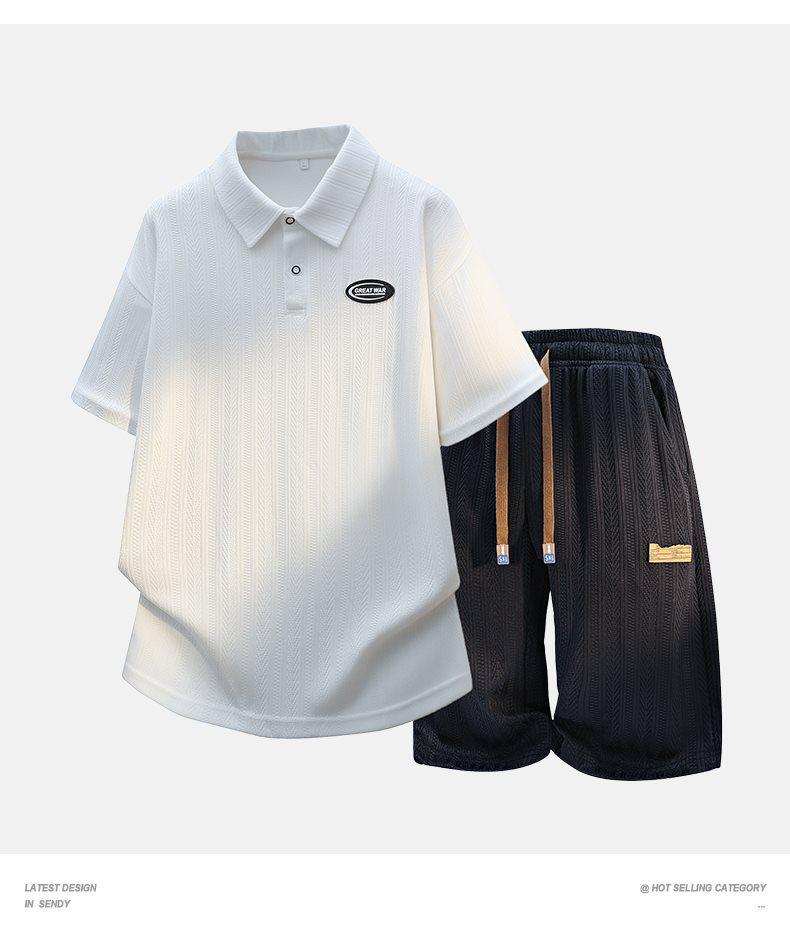 Men's Summer Trendy Loose Jacquard Polo Shirt and Shorts Set