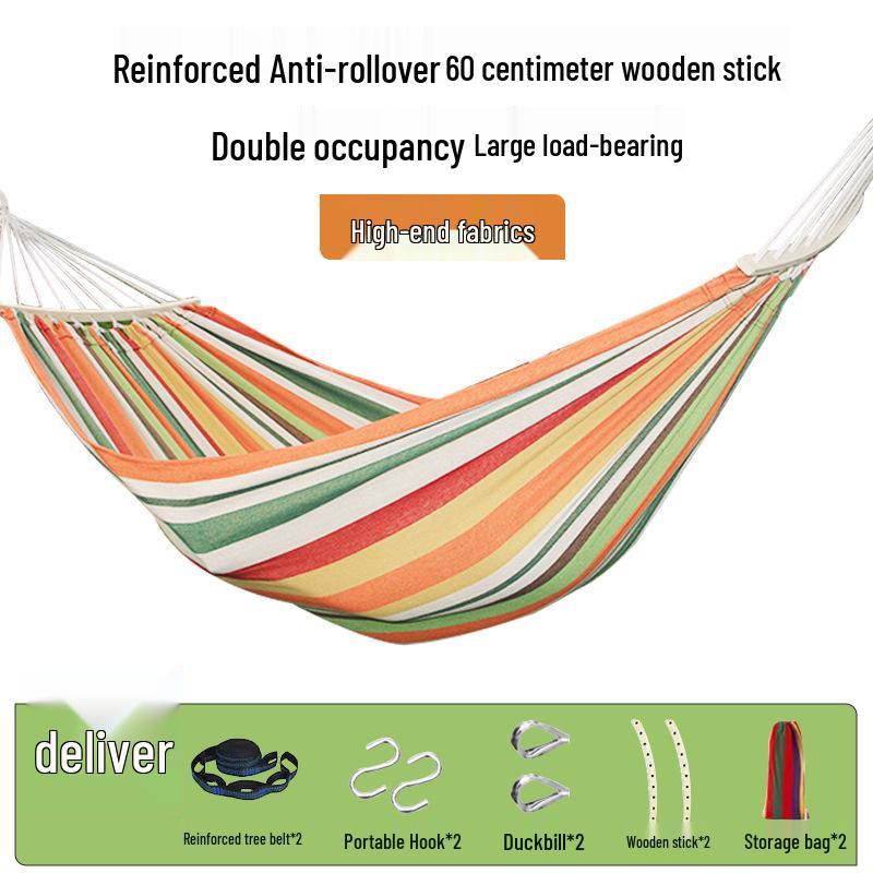 White Double Anti-Rollover Canvas Hammock - Portable Hanging Swing for Adults & Children, Thickened for Camping, Lounging, Sleeping.