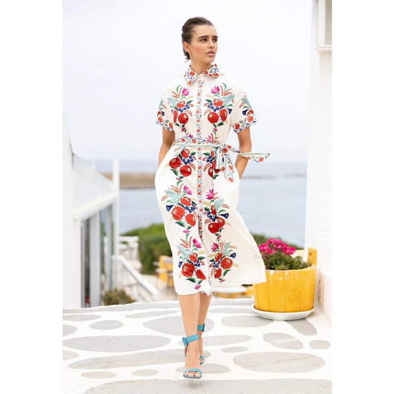 Women's New Printed Dress Elegant Lace-up Cardigan Lapel Women