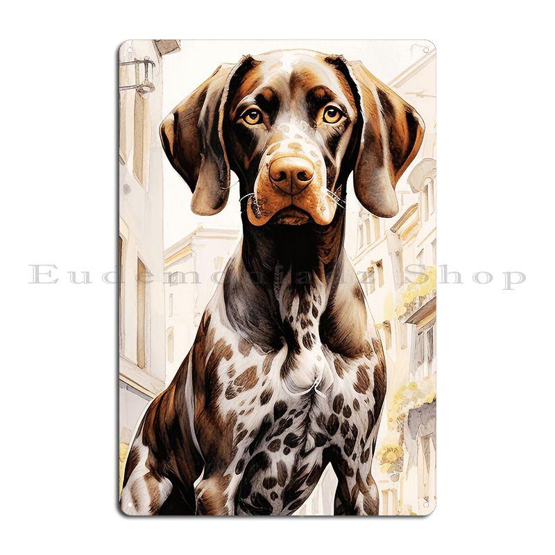 German Shorthaired Pointer Illustration Metal Sign Retro Garage Wall Mural Cinema Designer Tin Sign Poster