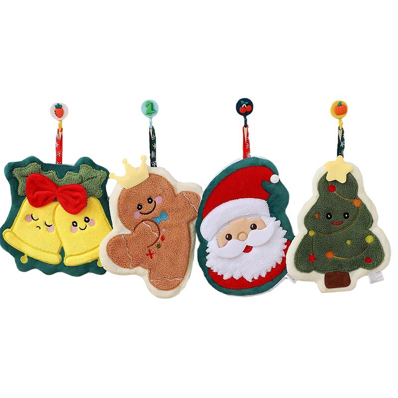 1PC Hand Towel Multi Element Christmas Creative Embroidery Thickened Hanging Cartoon Small Towel Household Coral Fleece Cute
