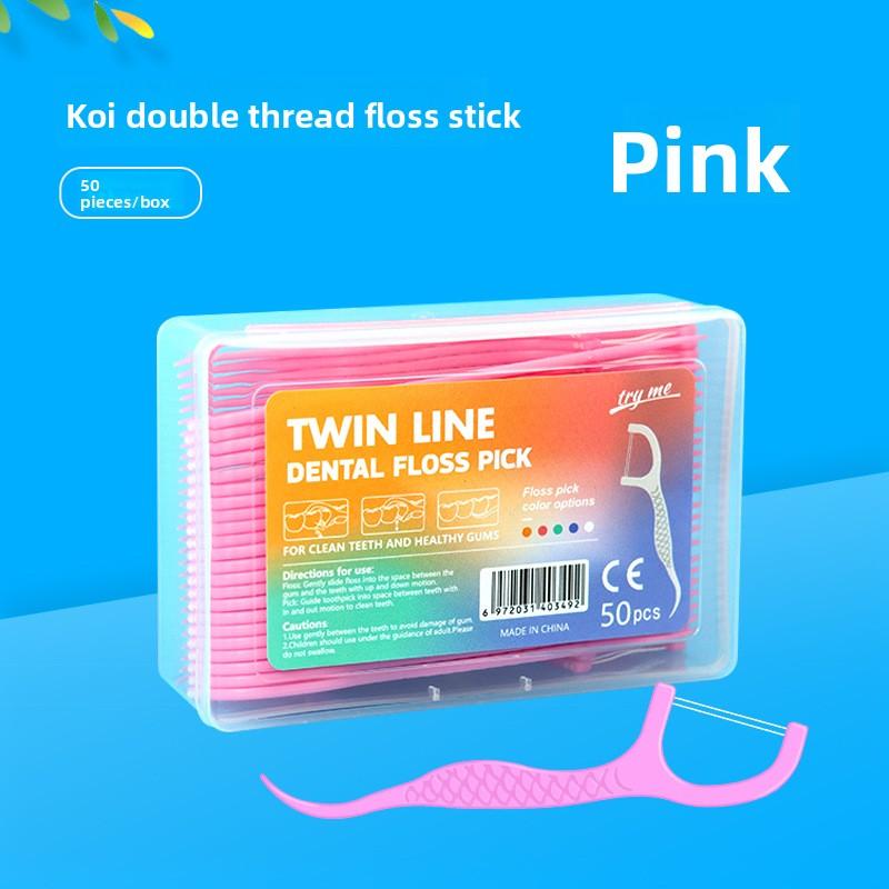 Automatic Dental Floss Holder with 5 Pieces, Portable and Easy To Use, One-click Release, Double-threaded, Fruit-flavored Dental Floss