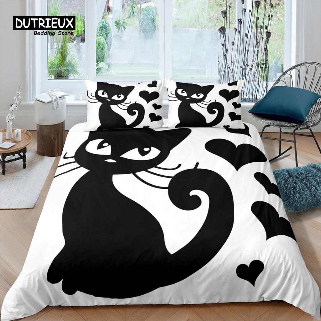 Home Living Luxury Cartoon Cat Bedding Set Hearts Duvet Cover Pillowcase Queen and King EU/US/AU/UK Size Comforter Bedding