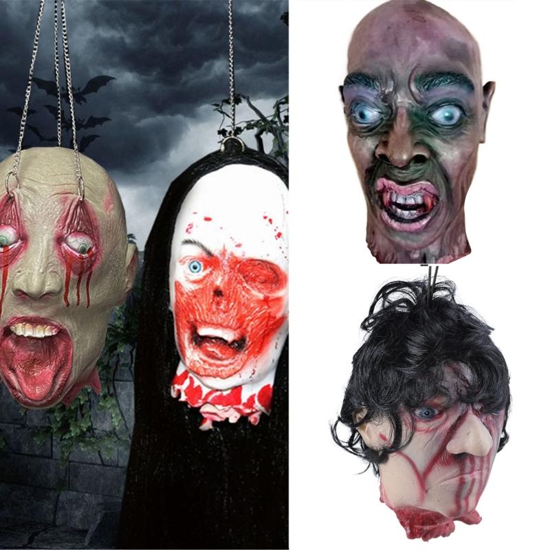 Cabeza de Muerto Colgante con Cadena Accesorios de Cabeza de Halloween Parte del Cuerpo de Muerto Sangrienta Aterradora Accesorios de Cabeza Cortada Colgantes