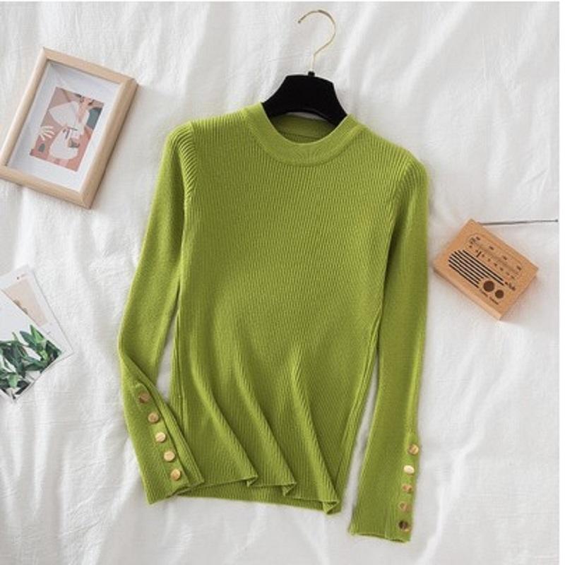 Women Thick Sweater Pullovers Khaki Casual Autumn Winter Button O Neck Chic Sweater Female Slim Knit Soft Jumper