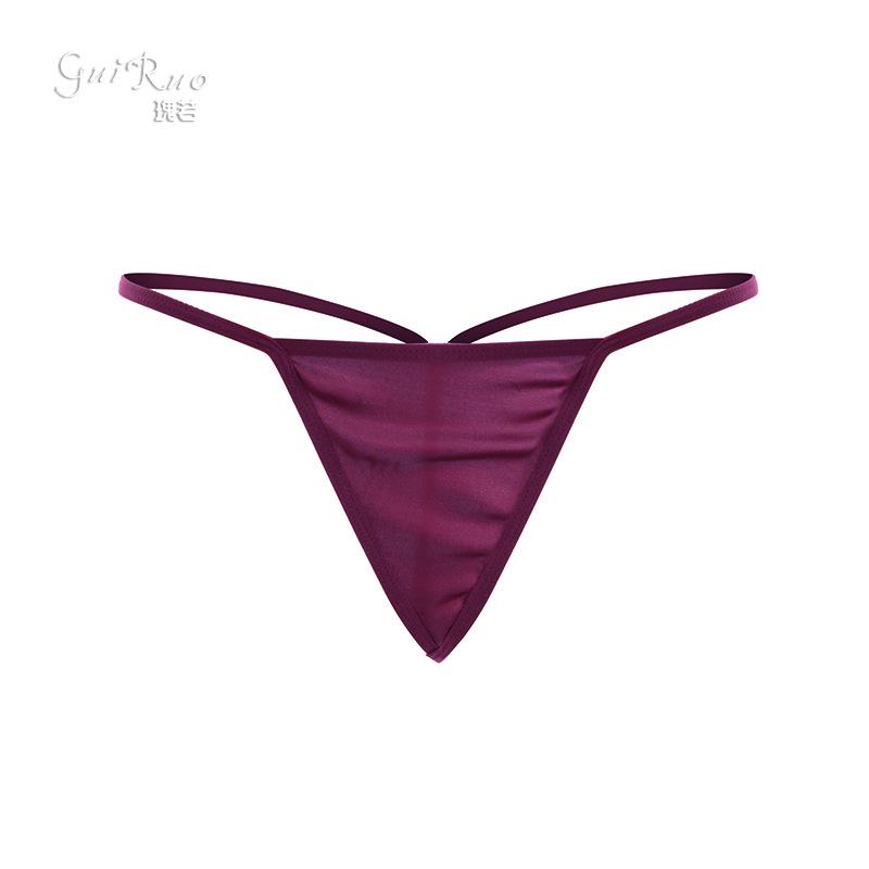 Guiruo Dame Satin Thong - Sexy, Lav midje, Tynn stropp, Ensfarvede truser P28