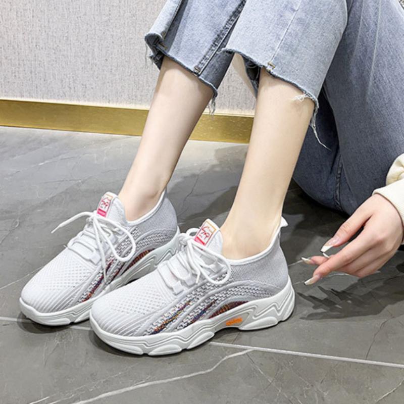 Women's Sports Shoes Thick Sole Heightening Casual Shoes Breathable Flying Weave Women's Shoes