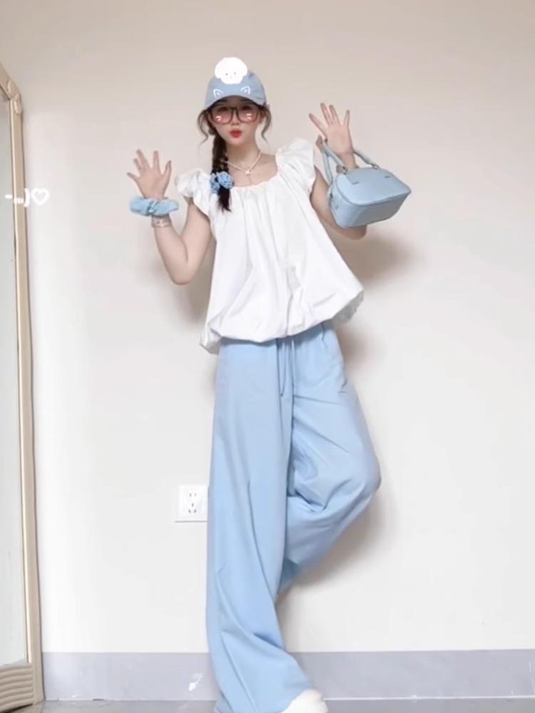 

2026 Summer Women s Trendy Casual Sportswear Set: Loose Fit Vest, Short Sleeve Top & Long Pants Two-Piece Small