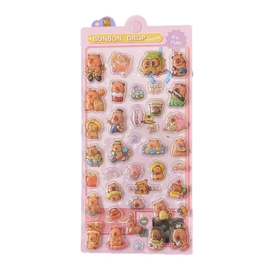Capybara 3D Embossed Cartoon Animal Bubble Sticker - Cute Capybara Phone Decoration
