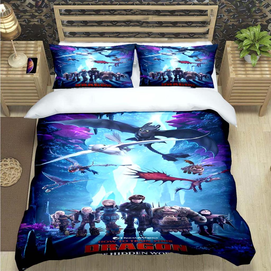 Fashion 3D Movie Cute Roles Dragon Print Bedding Set Duvet Cover Comforter Bed  Youth Kids Girl Boys Luxury Birthday Gift