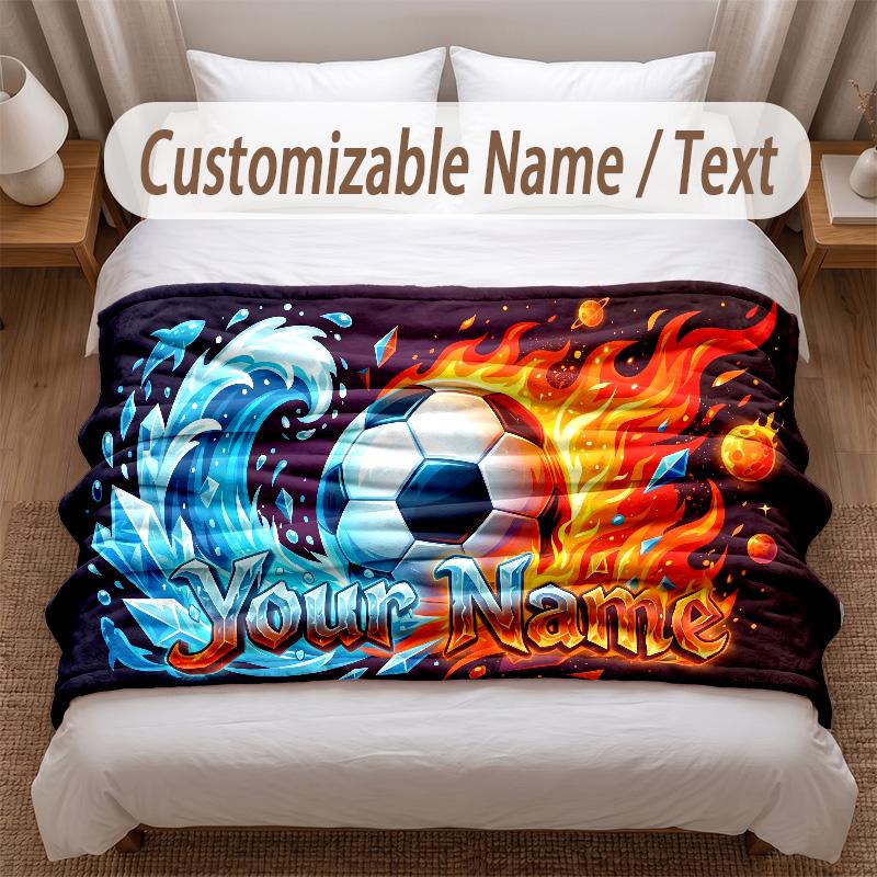 Soccer Theme Soft Blanket Personalized Custom Name Text Print Warm Blanket Home Sofa Bedroom Decor