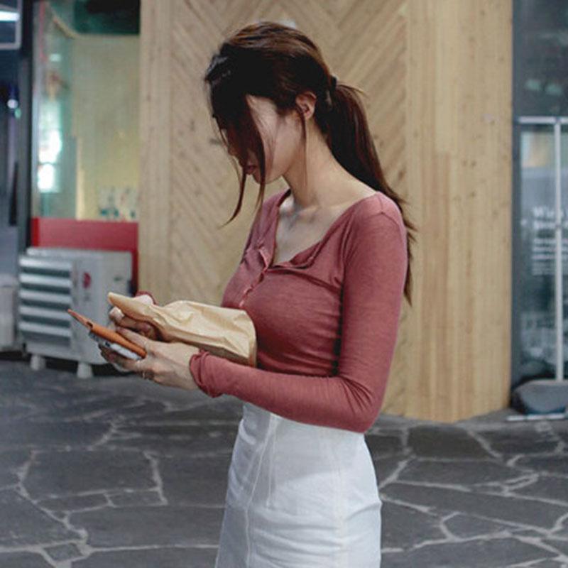 Tenké Sexy Club Slim Tričko Ženy Trička Dámské Oblečení Bavlna Dlouhý rukáv Korejská móda Podzimní topy Trička Košile De Mujer