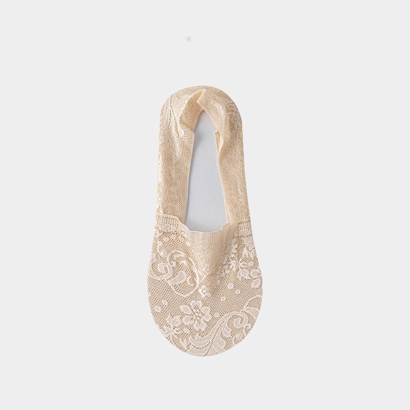 Women's Cotton Lace Invisible Boat Socks - Breathable, Sweat-Absorbent, Non-Slip, Low-Cut for Summer