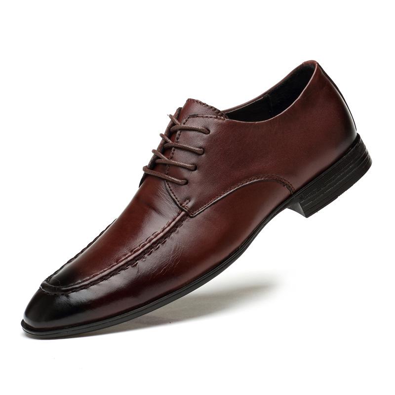 Men s Autumn Formal Leather Pointed Toe Lace-Up Loafers - Breathable Cowhide Business Casual Shoes 40