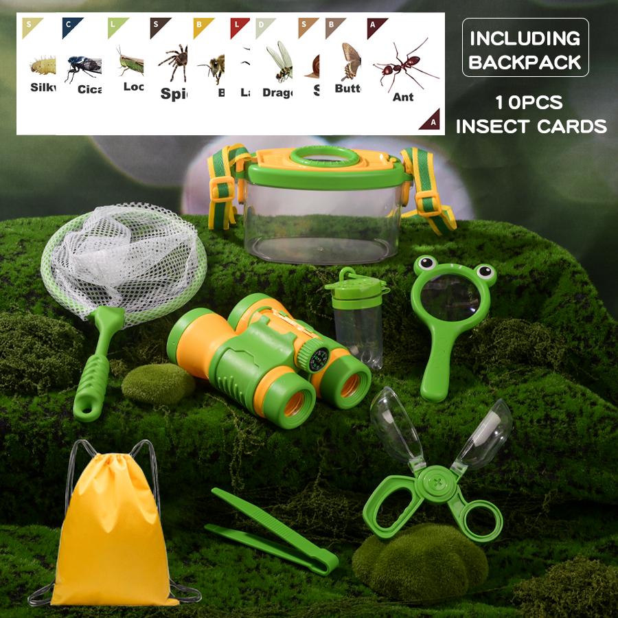 Children's Natural Outdoor Adventure Insect Capture Net Observation Box Telescope Magnifying Glass Bundle Clip Backpack Insect Jar
