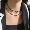Unisex Leather Wrapped Metal Link Necklace Waterproof Premium Material for Daily Outfit Outdoor Hiking Wear