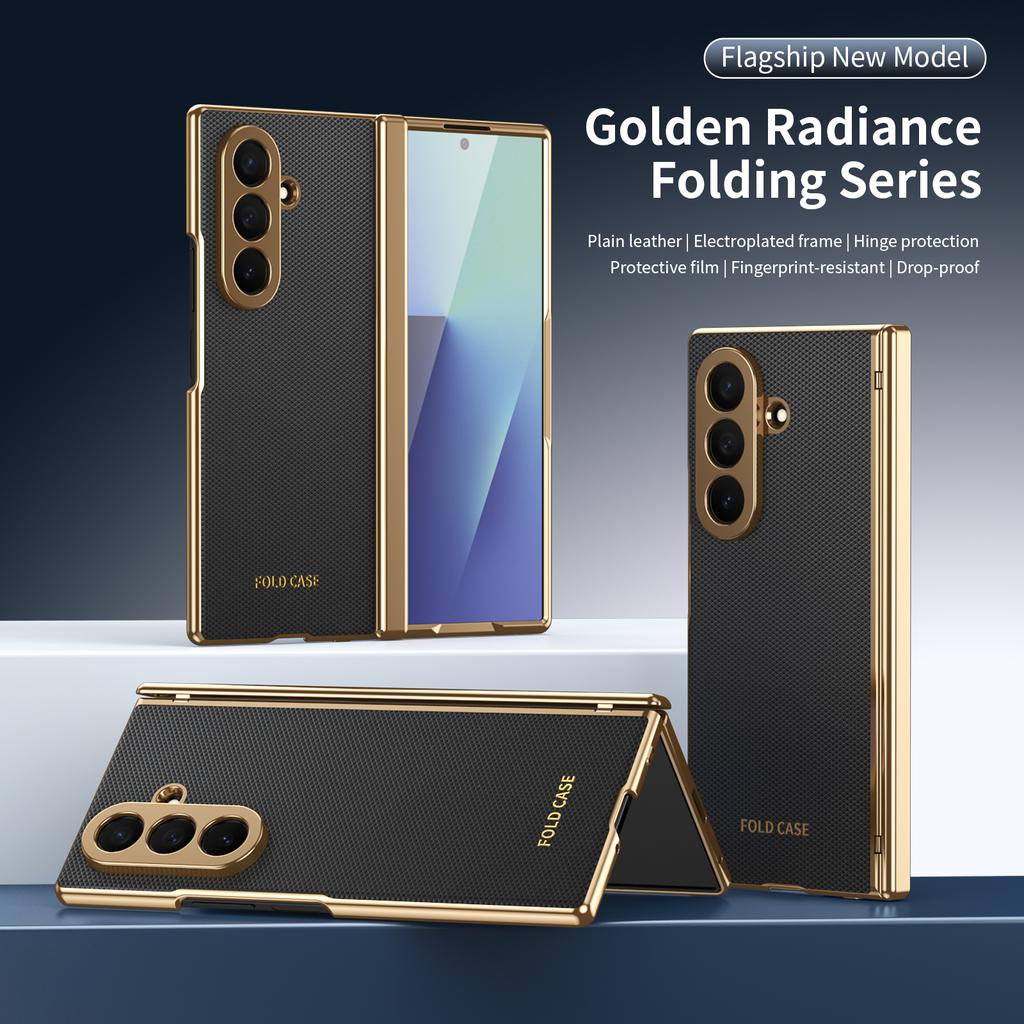 Premium Artificial PU Leather Mobile Phone Case for Samsung Galaxy Z Fold 8 7 6 5 4 with Full Cover Protection,Screen Glass Film