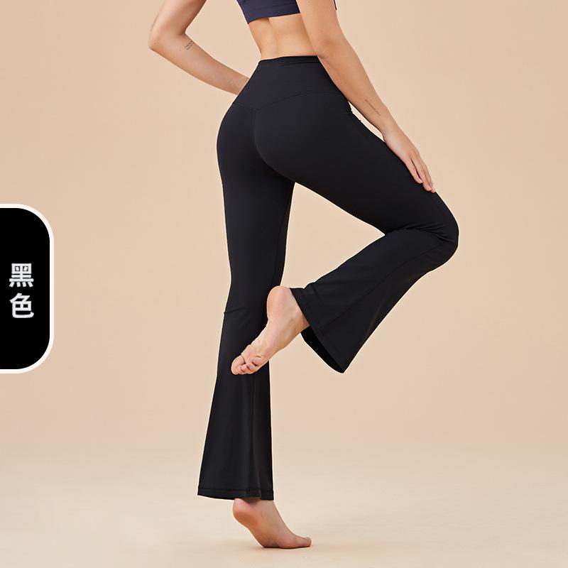 2025 Nude Yoga Pants Flared Pants No Embarrassment Hip Lift High Waist Pocket Sports Fitness Pants Sports Fitness Trousers