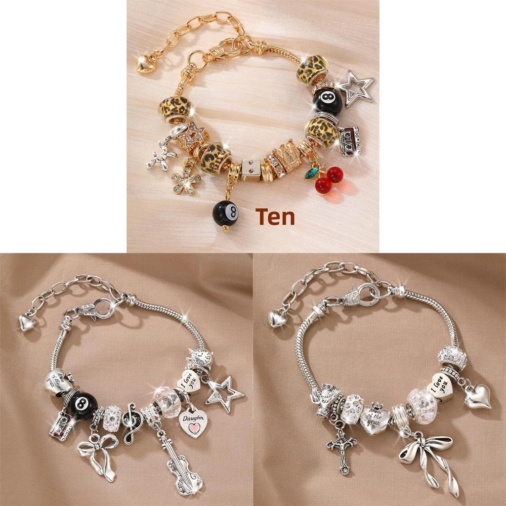 Copper Beaded Bracelet With Zircon Heart Pendant For Women Casual Jewelry Gift