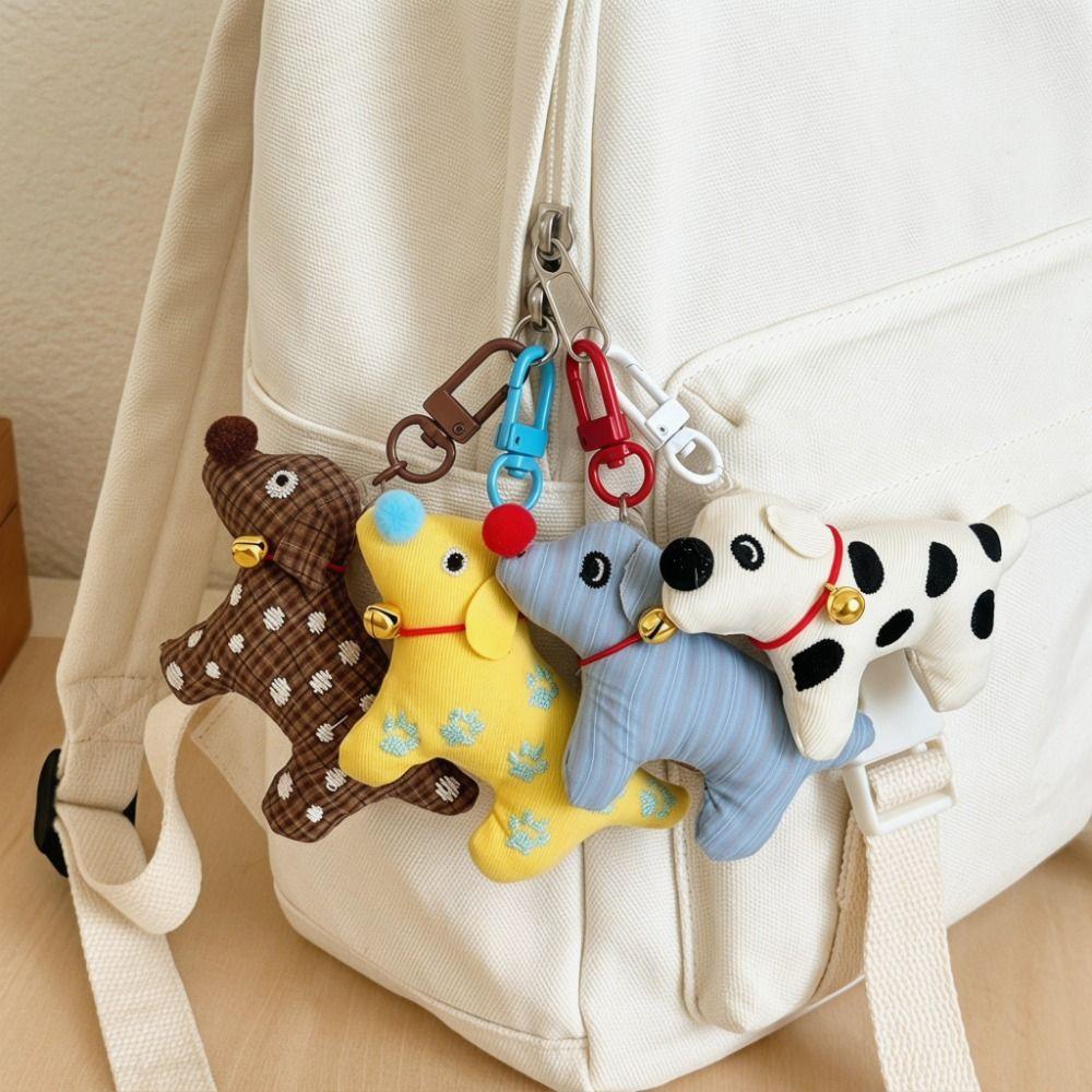 Bell Fabric Puppy Keychain Soft Bag Charm Fashione Cartoon Doll Keyring Hanging Ornaments