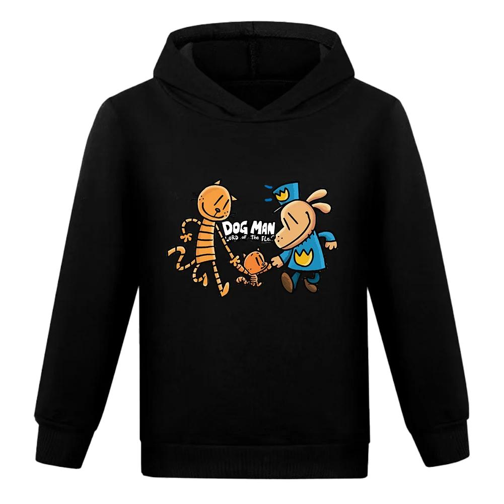 Kids Hooded Sweatshirt Dog Man Cartoon Comic Book Character Art Print Pullover Autumn Winter Casual Sport Wear for Children Daily Use