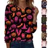Womens Halloween Printed Pullover Sweatshirt Long Sleeve Round Neck Casual Top Lightweight Comfortable Fit