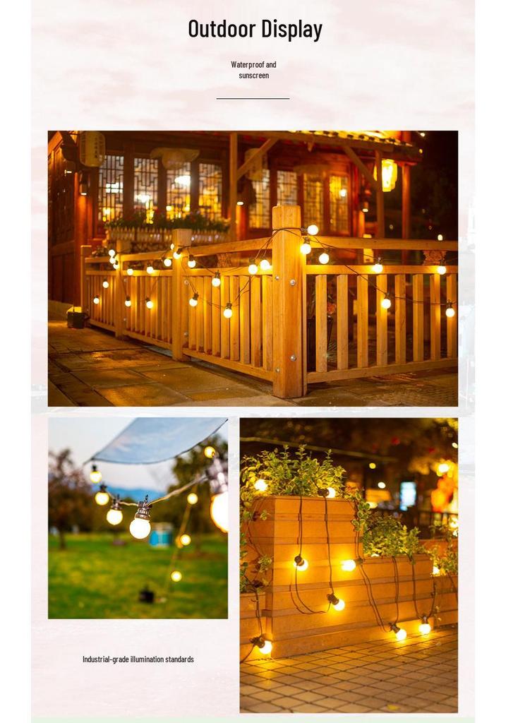 G50 Outdoor Waterproof Solar Globe String Lights for Camping, Courtyard, Awning, Tent & Decorative Atmosphere.