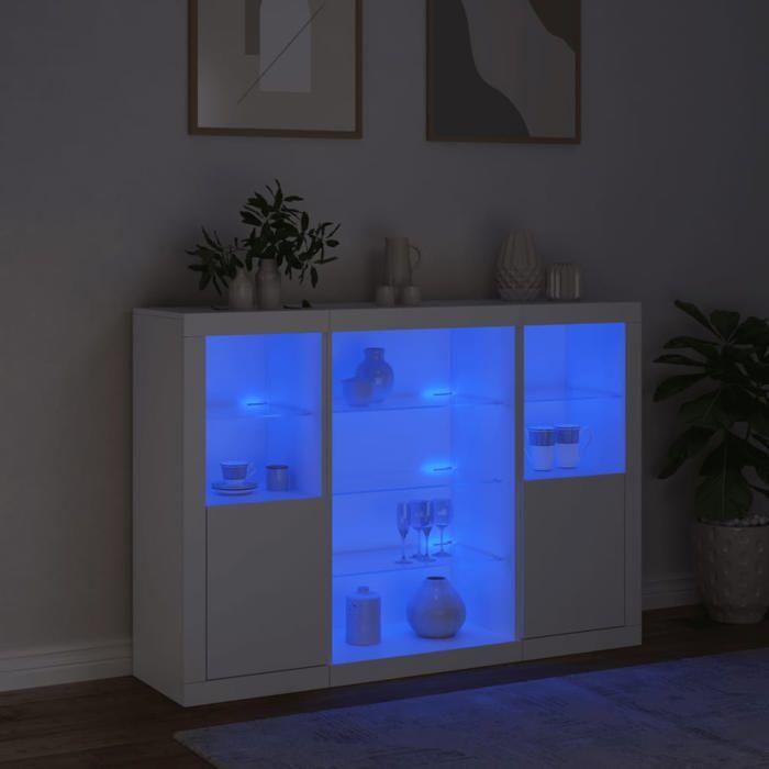 VidaXL Buffets avec lumières LED 3 pcs blanc bois d'ingénierie, meuble buffet, meuble de rangement de cuisine, meuble de 3209128