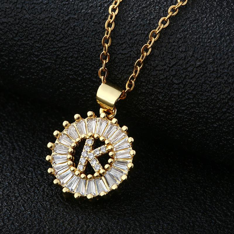 Shein Copper Zircon Round Alphabet Pendant Necklace