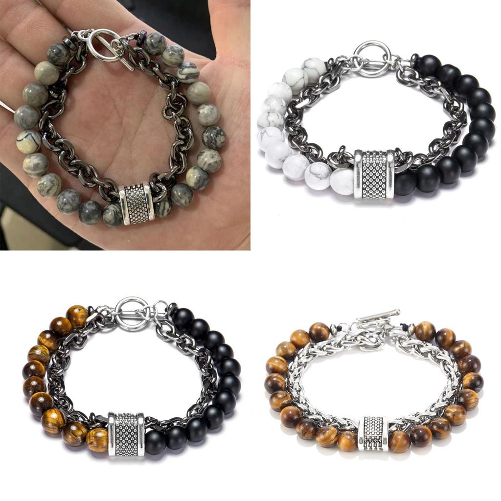 Natural Stone Mens Bracelet With Geometric Design For Travel Gift