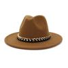 Chain Autumn and Winter Fashion New Men and Women Couples Top Hat Woolen Top Hat Flat Brim Big Edge Straight Edge Jazz Hat