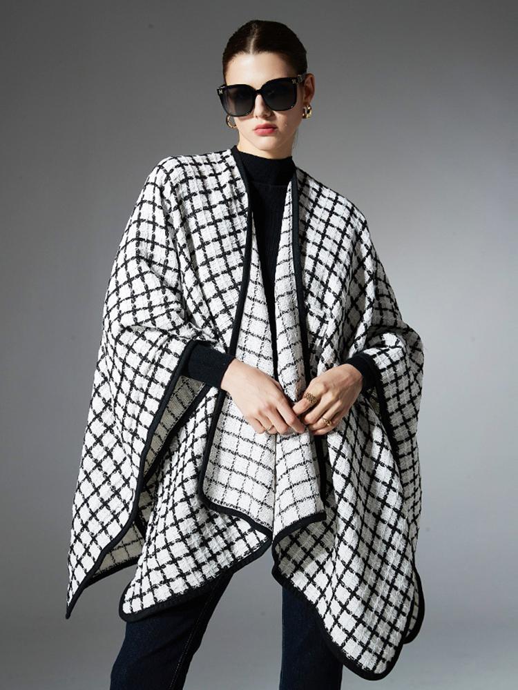 Winter Scarf Women Lady Layers Poncho Elegant Luxury Black White Plaid Wrap Shawl Casual Warm Scarve Capa Para Mujer Cloak New