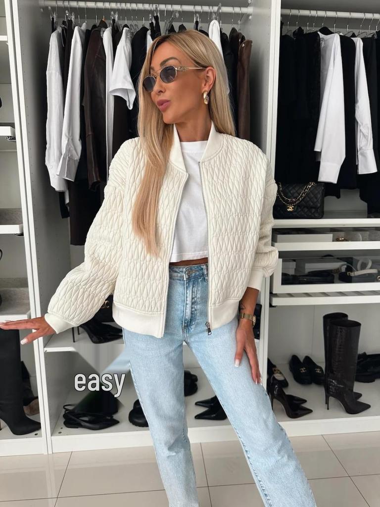 Damen 2024 Herbst/Winter Einfarbig Bestickte Kurze Jacke mit Reißverschluss Baumwollgepolsterter Mantel