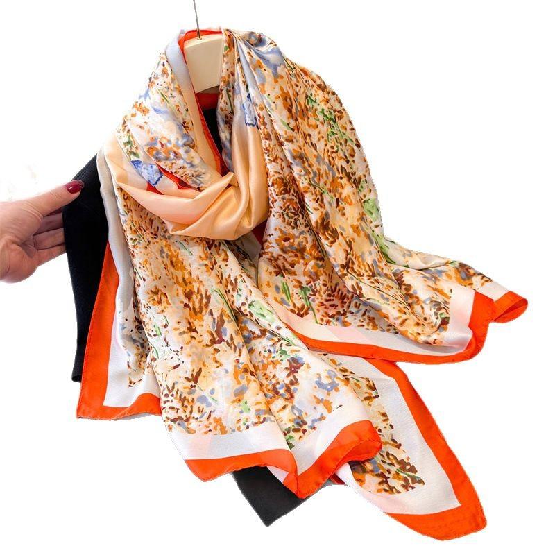 Korean Version Of Thin Printing Simulation Silk Brocade Sunscreen Butterfly Shadow Floral Silk Scarf Long Scarf Shawl Versatile Headscarf Scarf