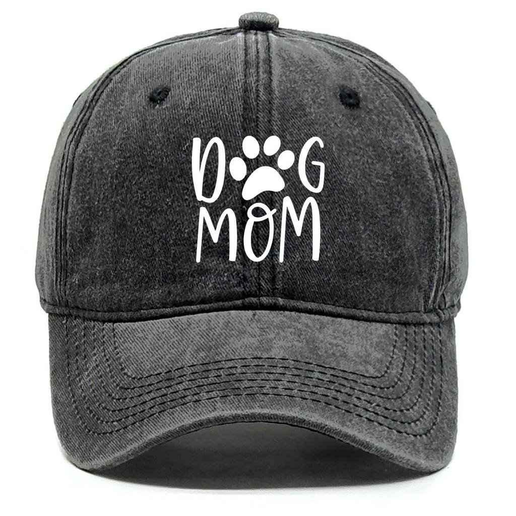 Mother's Day Print Snapback Baseball Hat, "DOG MOM" Paw Print Mesh Hat Solid Color Fit Distressed Unisex Adjustable Sun Hat