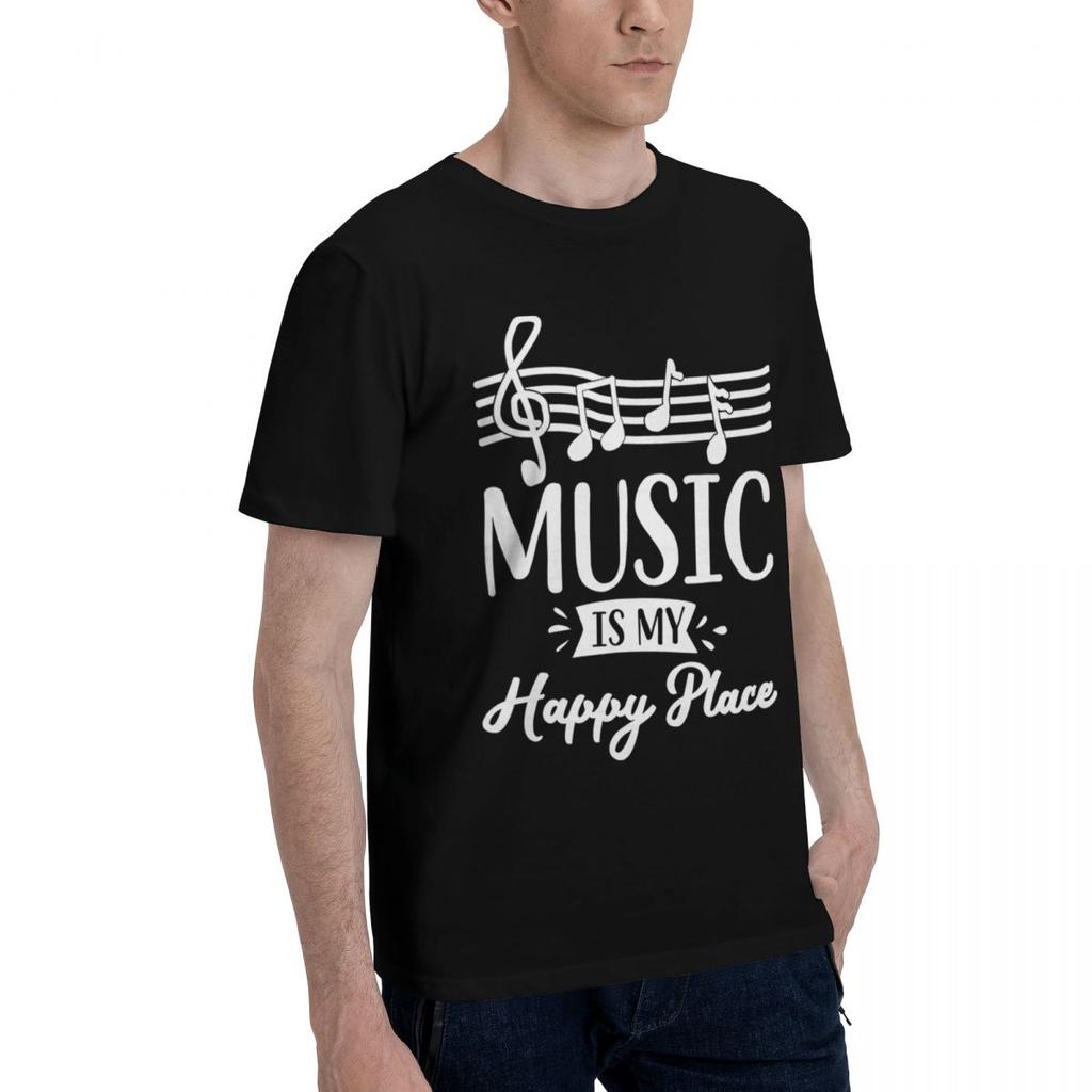 Music Is My Happy Place 100 Cotton Casual Breathable Confortable Vintage Designer Clothes Men Funny Shirt