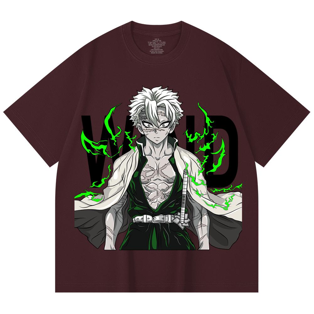 230 Gsm 100% Cotton Demon Slayer V115 Sanemi Print Unisex Heavy Cotton T Shirt
