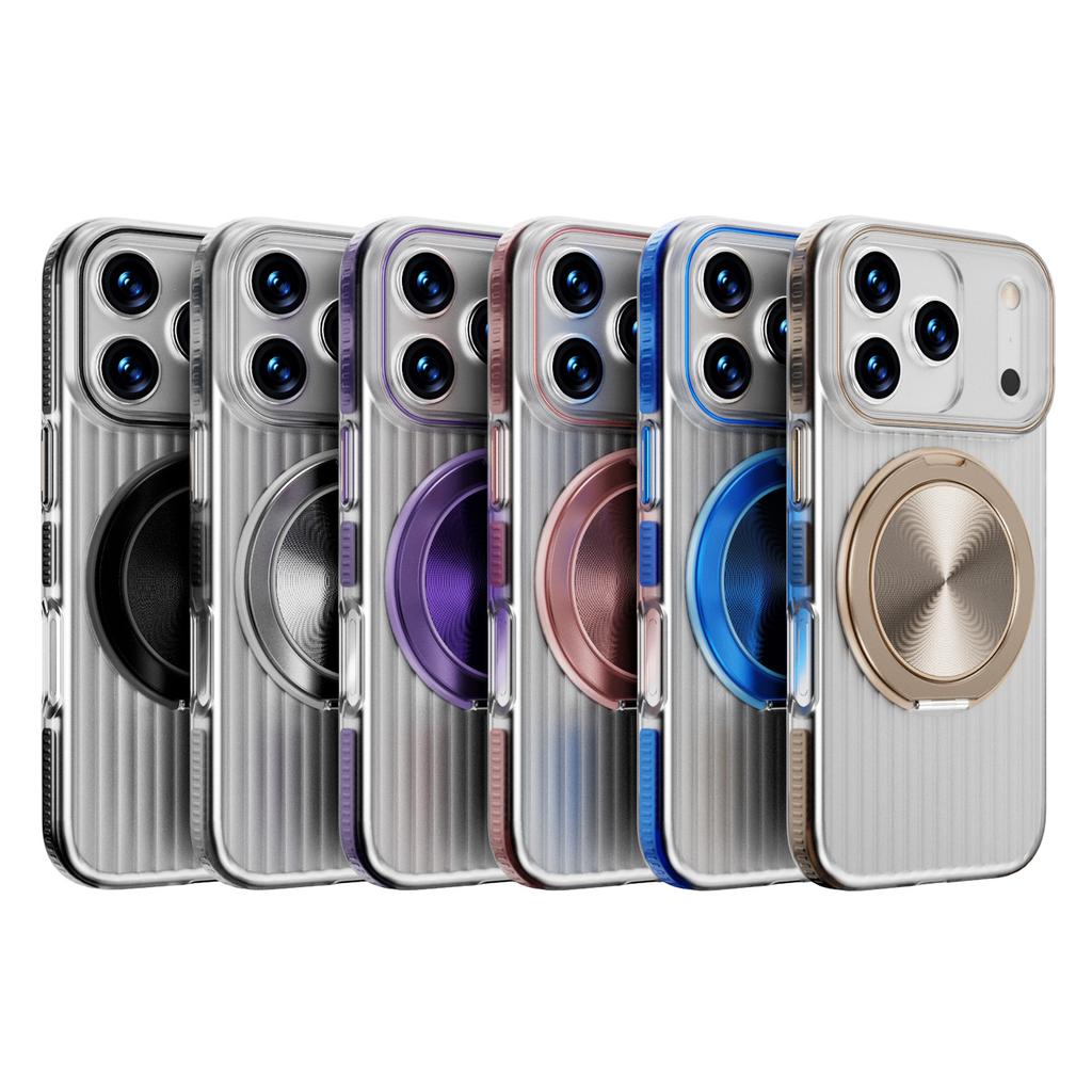 Luxury Rotating Magnetic Stand MagSafe Case for iPhone 17 16 15 14 13 12 Pro Max 17Air 17Pro 16e Metal Button Ripple Shape Cover