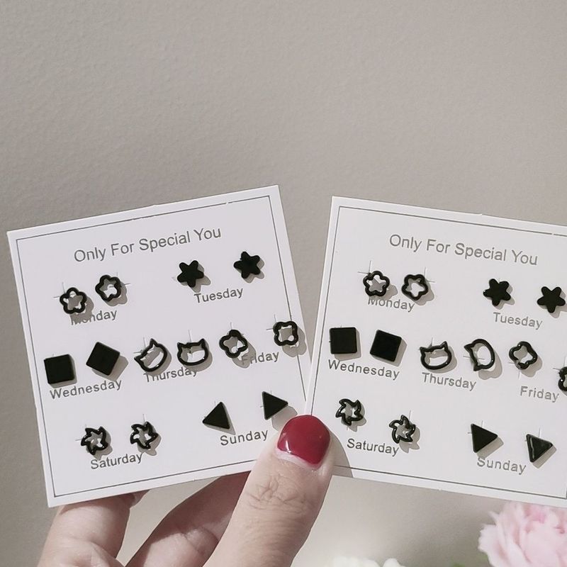 

Black Easiest for Match Plastic Ear Studs Female Earrings Minimalist Small Ear Bar Anti-Allergy Glue 2022 New Arrival Tide Needle Earrings Special offer [7-piece set] 2 pieces
