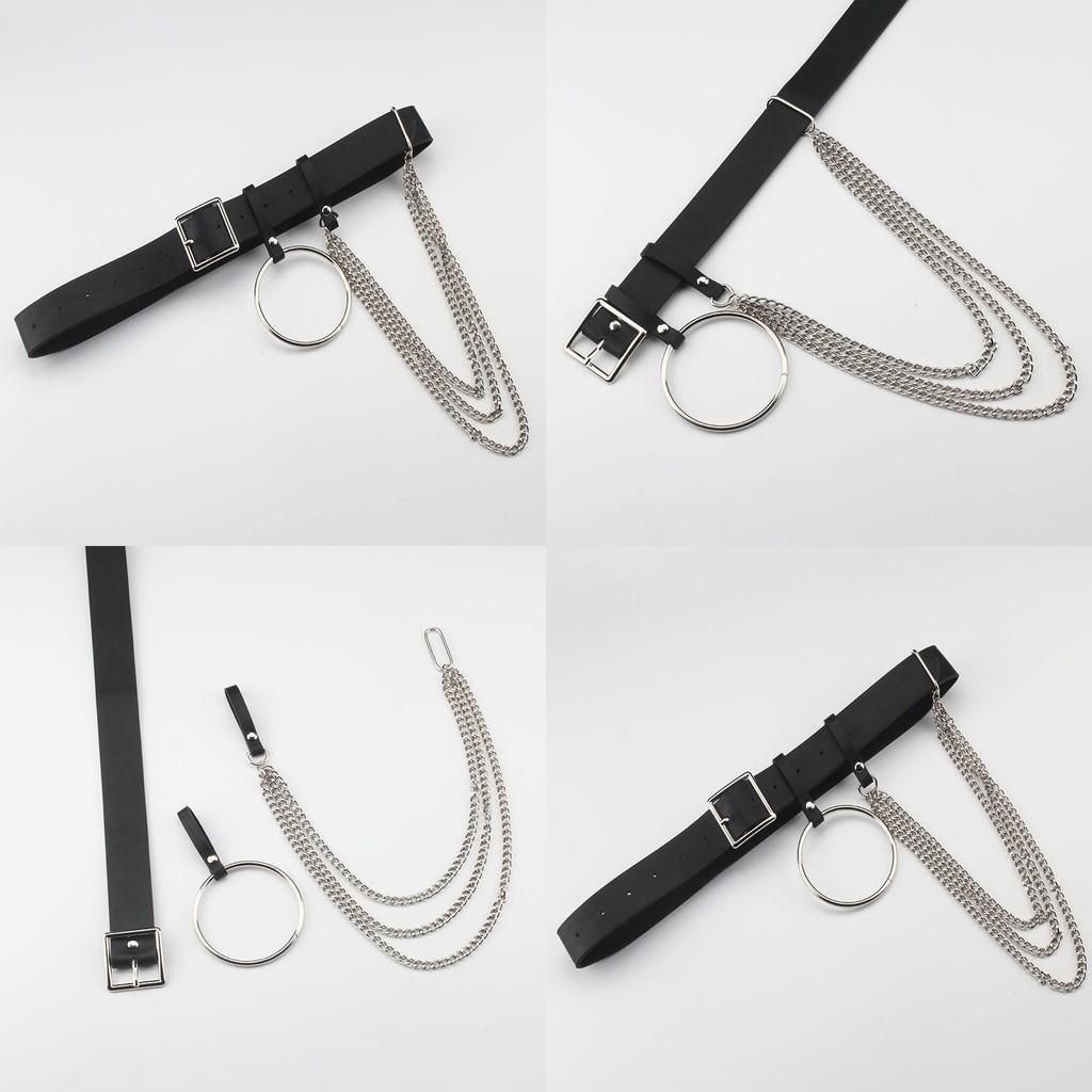 Fashionable Black Women Waist Belt With Circular Ring And Chain Tassel Daily For