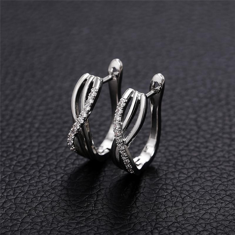 Huitan Fashion Cross Hoop Earrings for Women  Color Circle Earring with White CZ Stone  Modern Lady's Ear Accessories