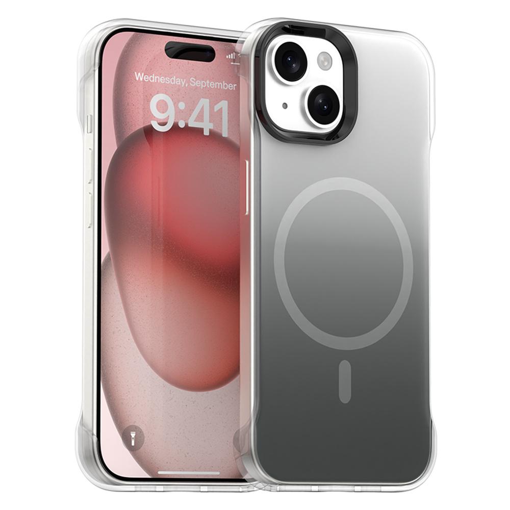 

For iPhone 15 Magnetic Case Gradient Design Borderless IMD TPU+PC+PET Phone Cover Black