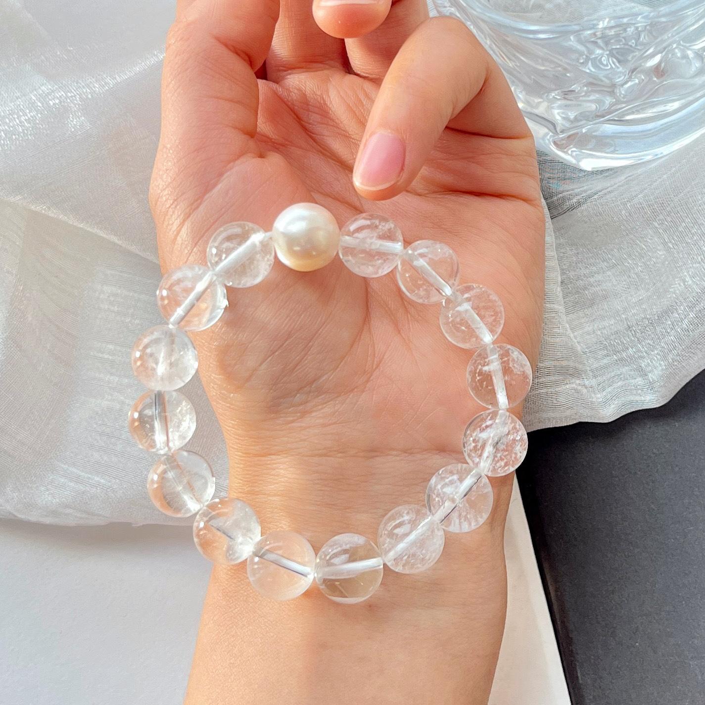 12Mm Large Particle Natural White Crystal Freshwater Pearl Bracelet Bracelet.
