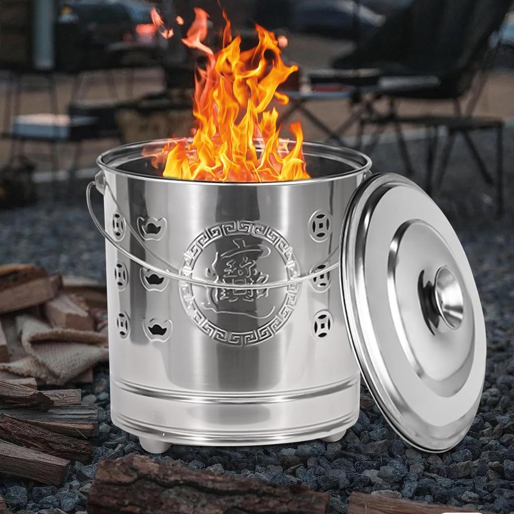 Burn Barrels For Outside Paper Burner Portable Stainless Cage With Lid Fire Hook And Liner Safe For Patio Garden Balcony Deck