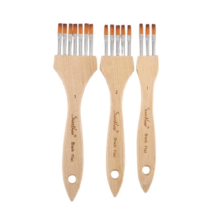 

3Pcs Artist Painting Brush Wood Handle Nylon Bristles Brush with Multi Head For Oil Watercolor Acrylic Scale Painting
