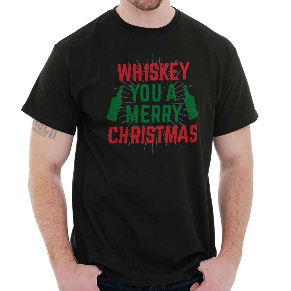 Whiskey You Merry Christmas Santa Claus Drinking Holiday Xmas T Shirt Tee XL