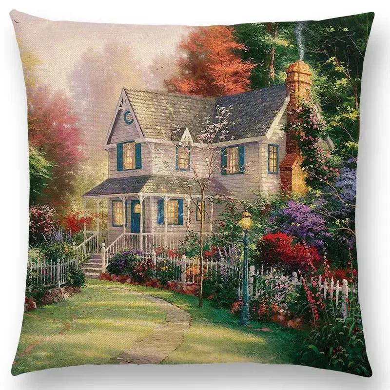 

Домашний декор деревенская картина маслом чехол для подушки красивый пейзаж замок маяк диван подушка спальня 66x66cm