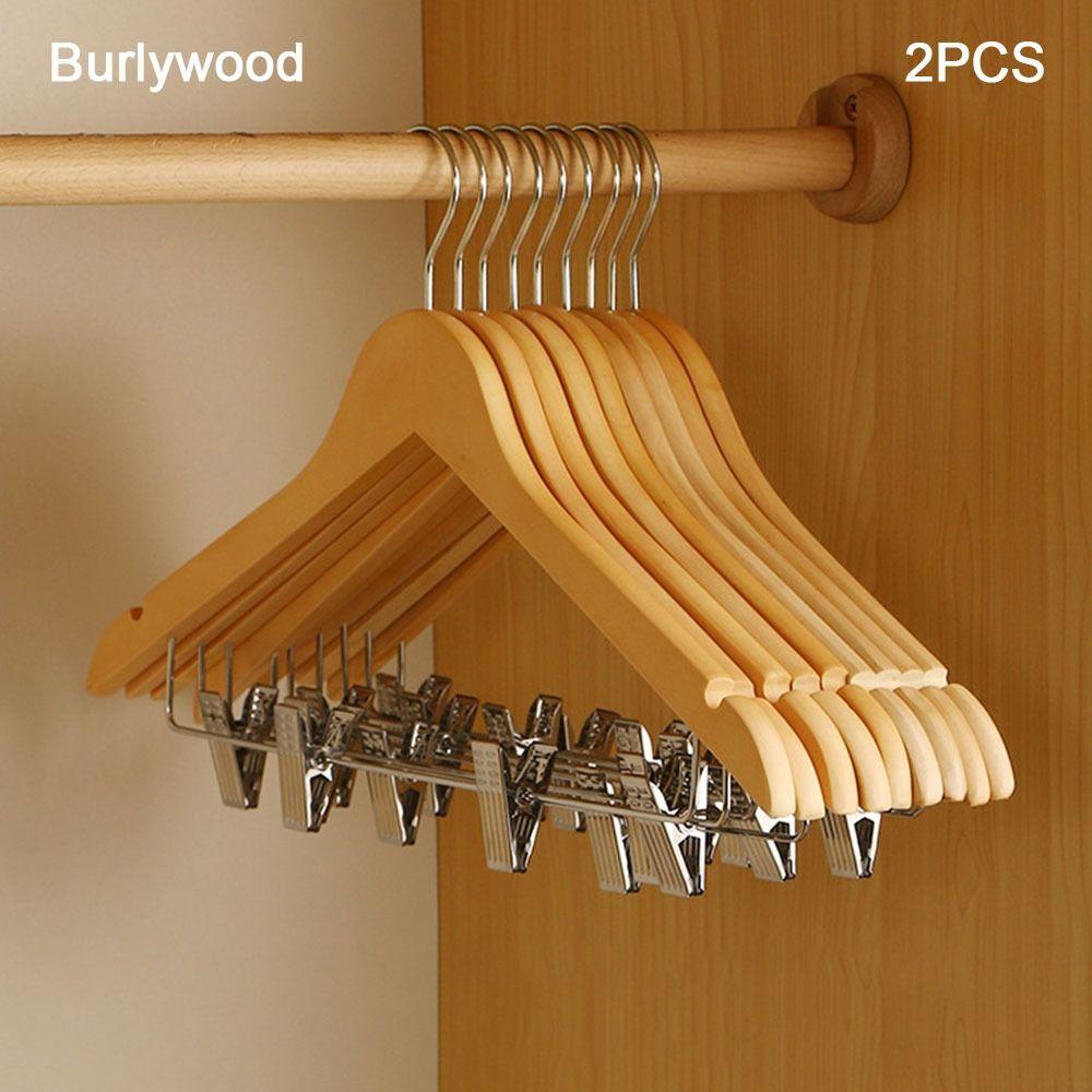 2PCS Trendy Solid Wood Clothes Rack Non Deformable Luxury Closet Storage Hook with Clip Household High-quality Clothes Hanger