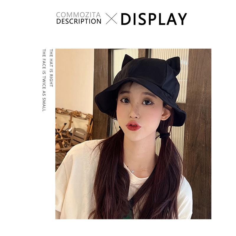 Warm Bucket Hat Women Cute Cat Ear Fisherman Cap Autumn Winter Hats For Women Korean Design Casual Cartoon